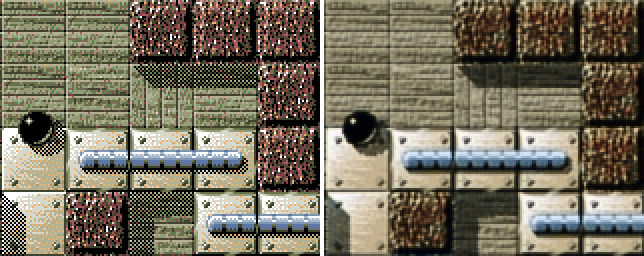 Before and after comparison showing dithered input vs de-dithered output